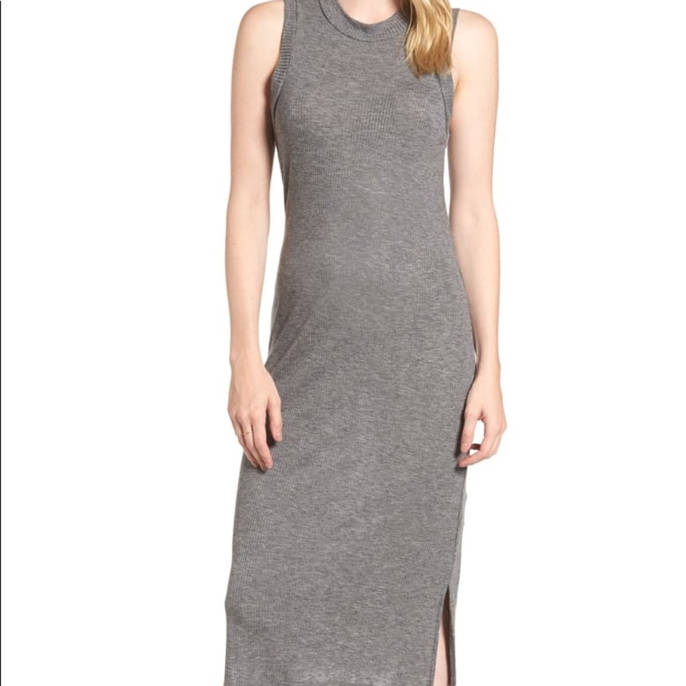 Madewell Gray Ribbed Mock Midi Dress